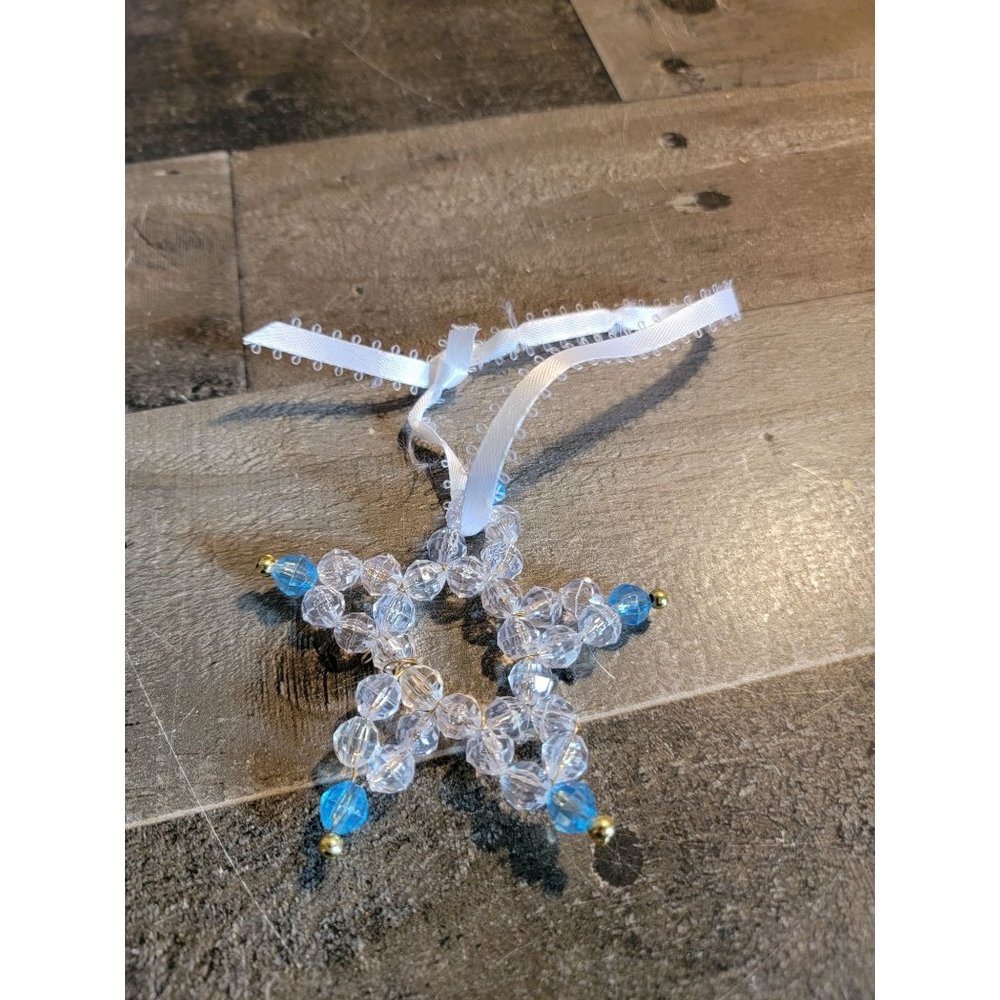 Beaded blue white star ornament‎ xmas
